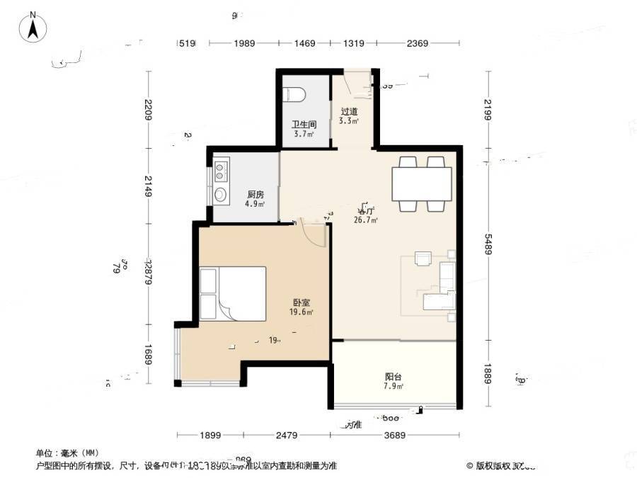 金秋小区二期1室1厅1卫71.6㎡户型图