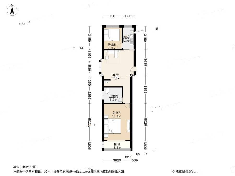 金秋小区二期2室1厅1卫77.7㎡户型图