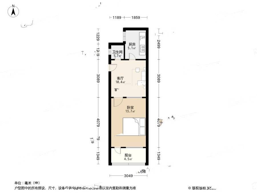 百脑汇资讯广场1室1厅1卫41.7㎡户型图