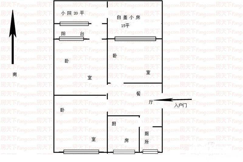 小柳行头村3室1厅1卫77㎡户型图