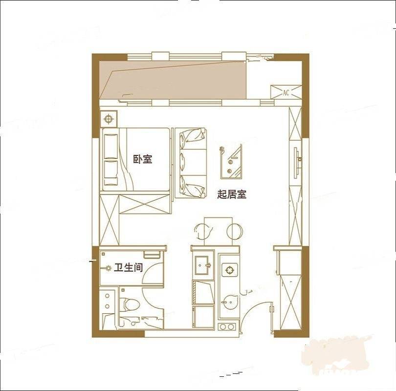 花果园一期住宅1室1厅1卫户型图