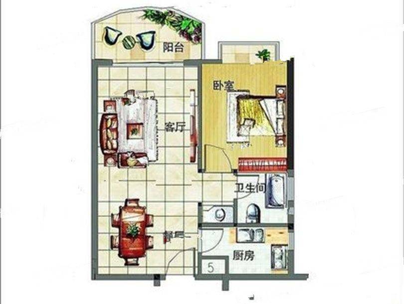 花果园一期住宅1室1厅1卫户型图