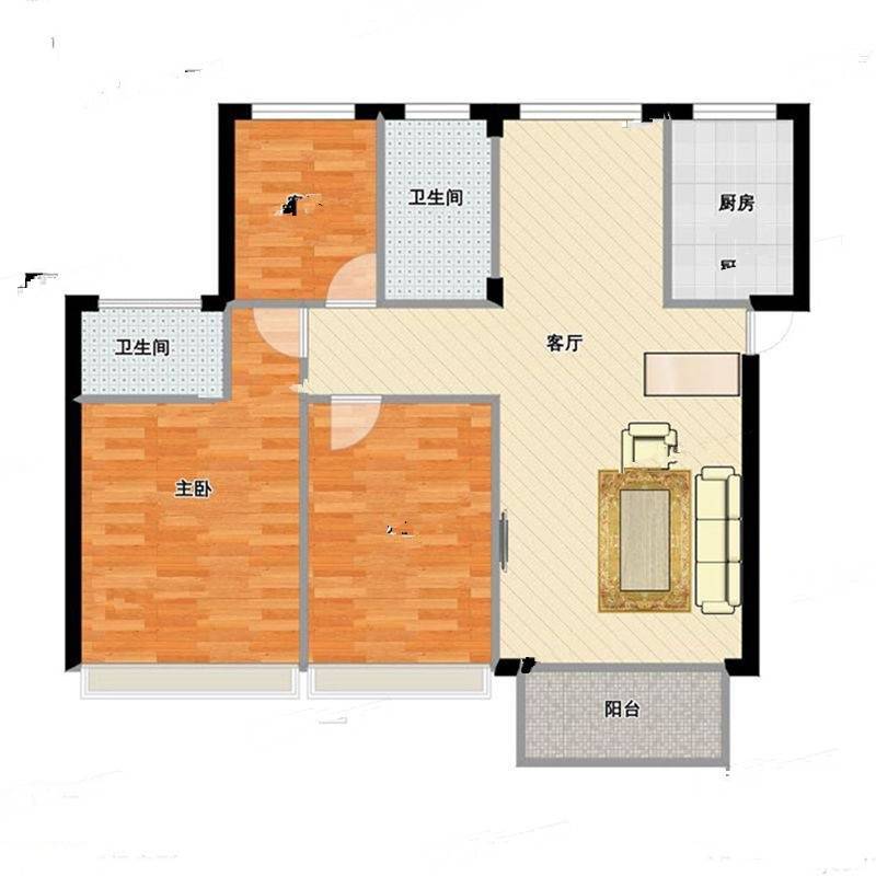 花果园一期住宅3室1厅1卫户型图