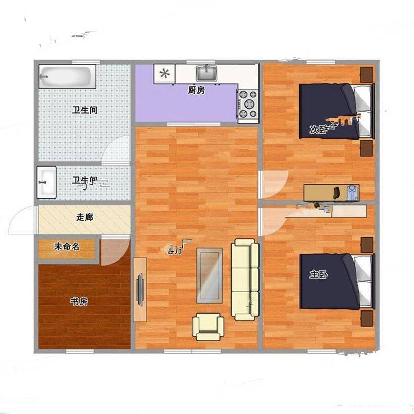 安居15号3室1厅1卫户型图