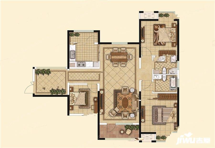 花果园B南区3室1厅1卫1㎡户型图