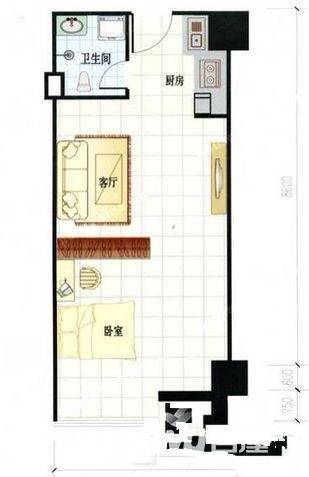 景城名郡二期1室1厅1卫25㎡户型图