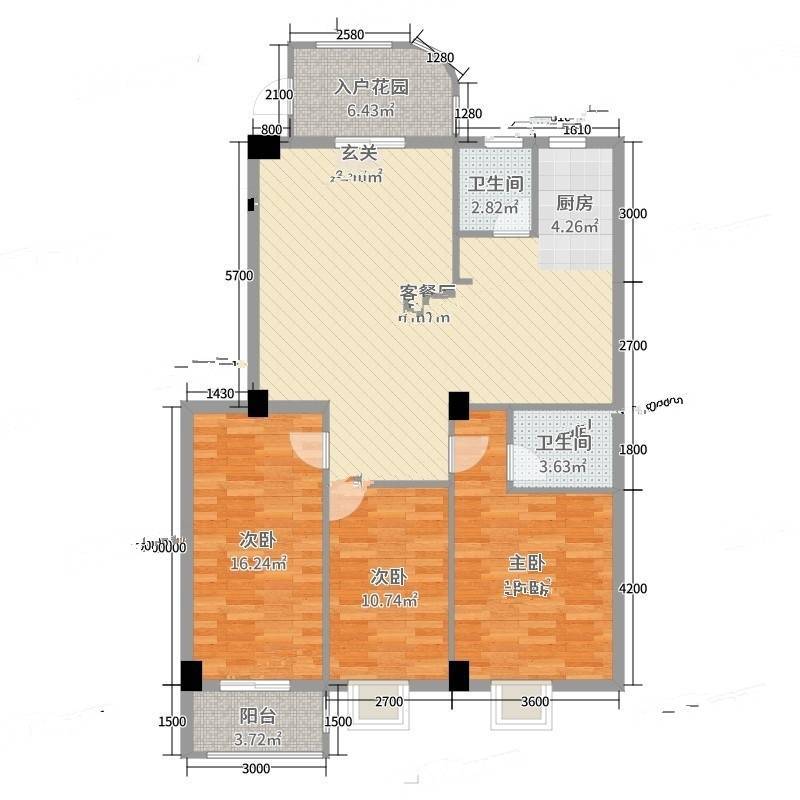 香樟名都3室0厅0卫128㎡户型图