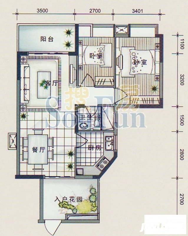 星宝明珠花园2室2厅1卫97.8㎡户型图