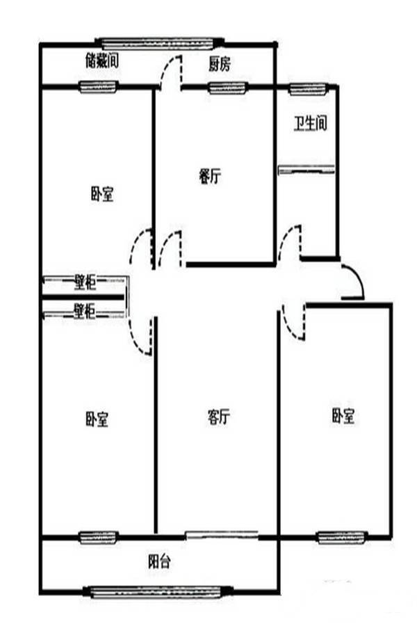 城市花园3室2厅1卫125㎡户型图