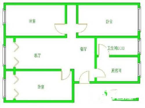 新区阳光花园3室2厅1卫110㎡户型图