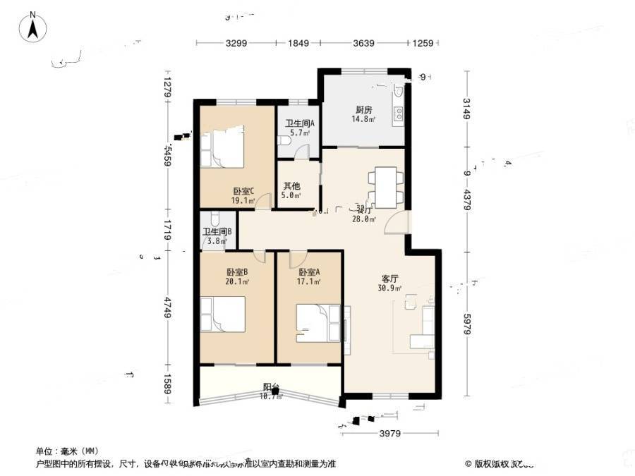 惠源西区3室2厅2卫169.9㎡户型图