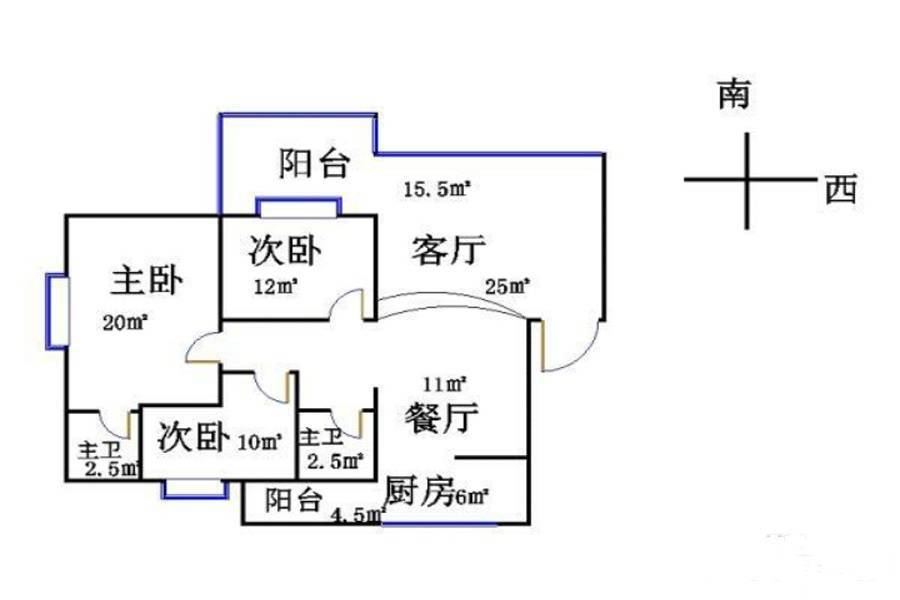 鑫亮东方明珠3室2厅2卫123㎡户型图