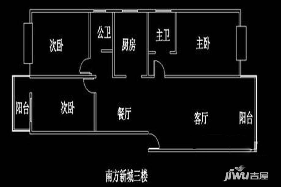 中意南方新城3室2厅2卫119㎡户型图