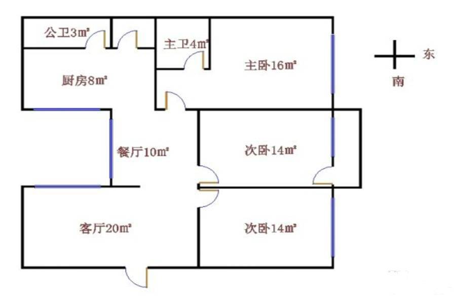 兴运商品楼3室2厅2卫100.6㎡户型图