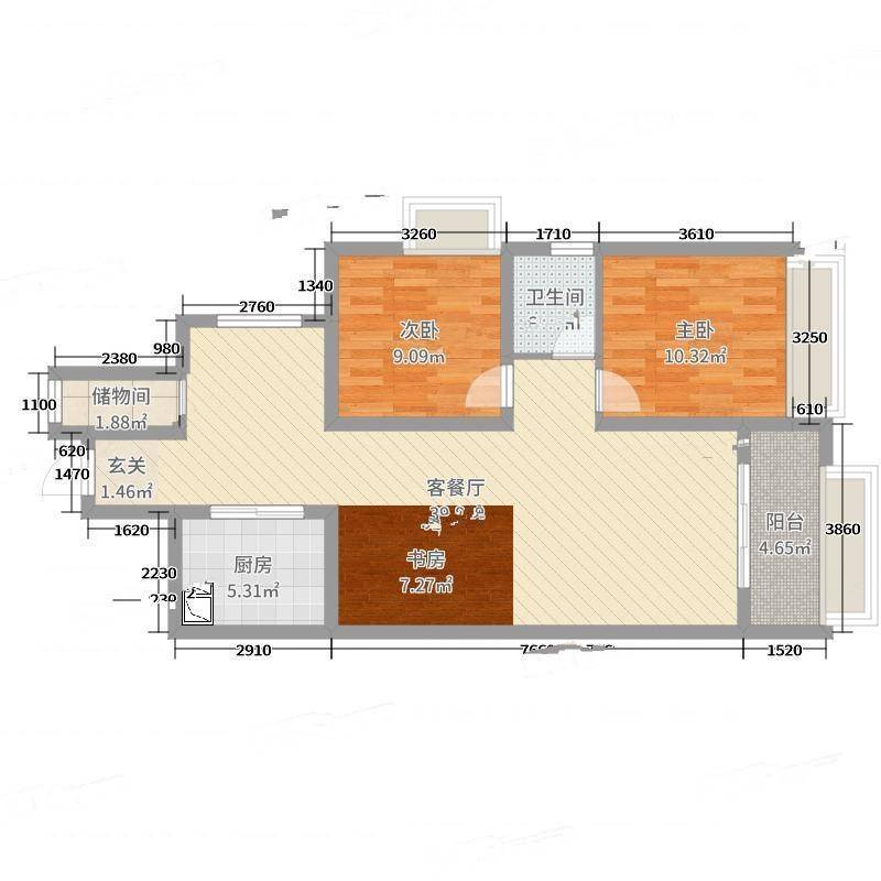 溜石花园2室0厅0卫92㎡户型图