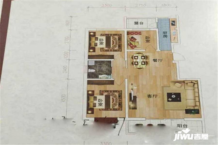 金地盛世园3室2厅2卫128.8㎡户型图