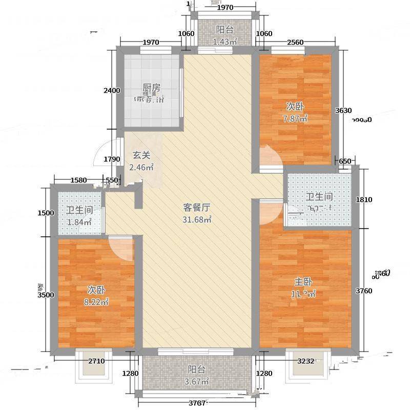 南苑小区3室0厅0卫92㎡户型图