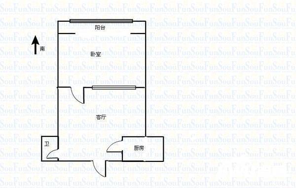 龙海方舟花园1室1厅1卫44㎡户型图