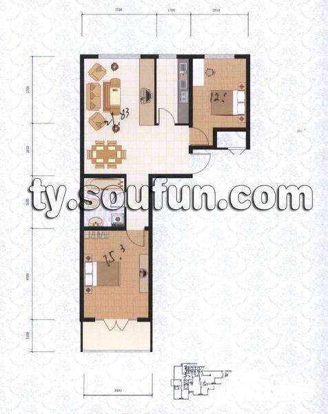 郦苑国际花园2室1厅1卫92.8㎡户型图