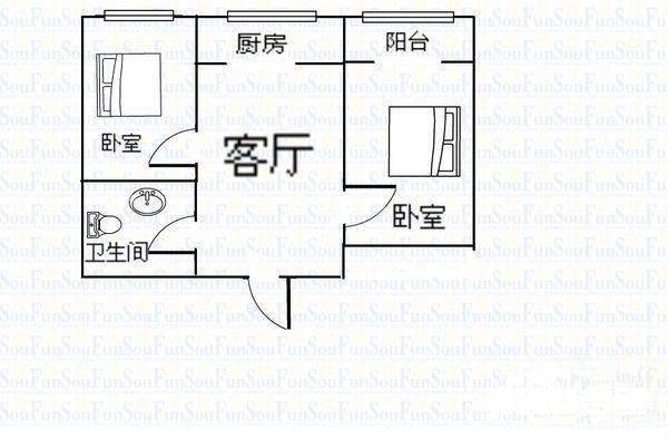 松庄水域花园2室1厅1卫75㎡户型图