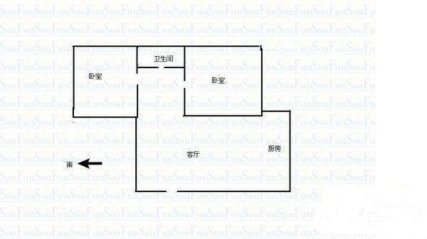 煤气化小区2室1厅1卫65㎡户型图