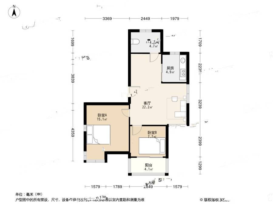 天悦家园2室2厅1卫83.8㎡户型图