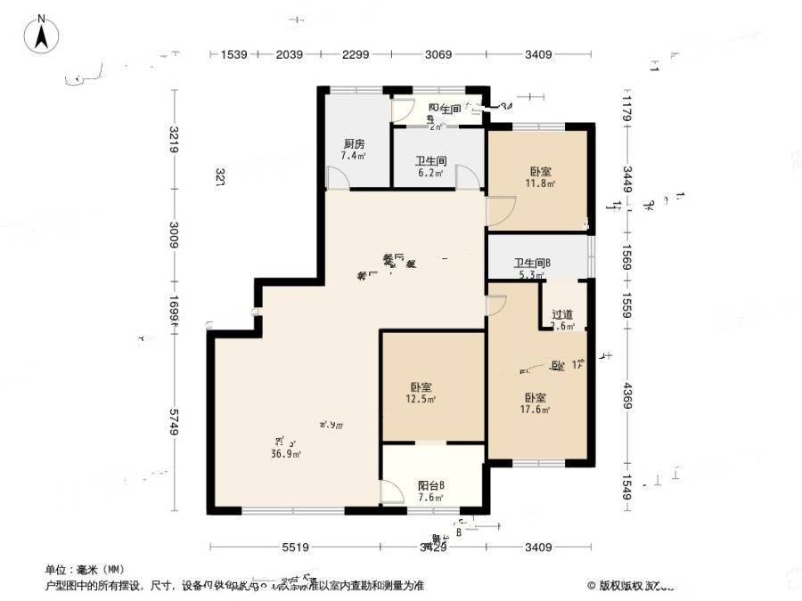 里仁花园三期3室2厅2卫181㎡户型图