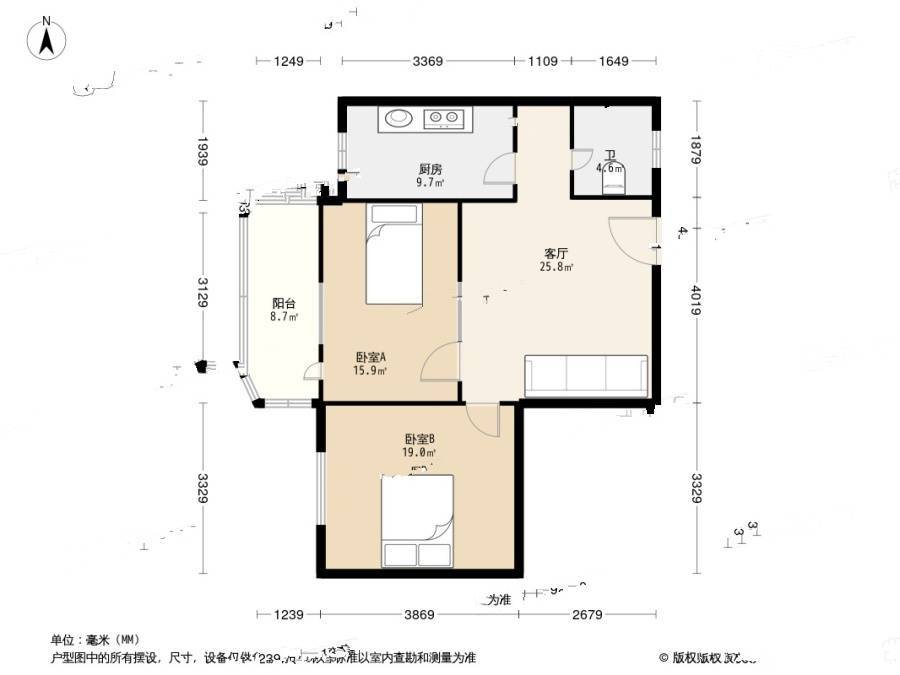 蔚斗新村2室2厅1卫67.7㎡户型图