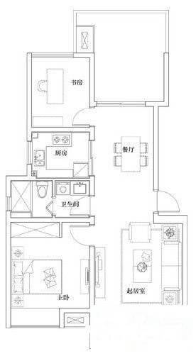 边家村陕建一公司家属院2室2厅1卫88㎡户型图