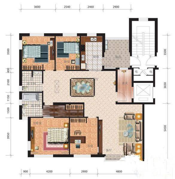 城市风景都市印象4室2厅2卫160㎡户型图