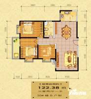 城市风景都市印象3室2厅1卫122㎡户型图