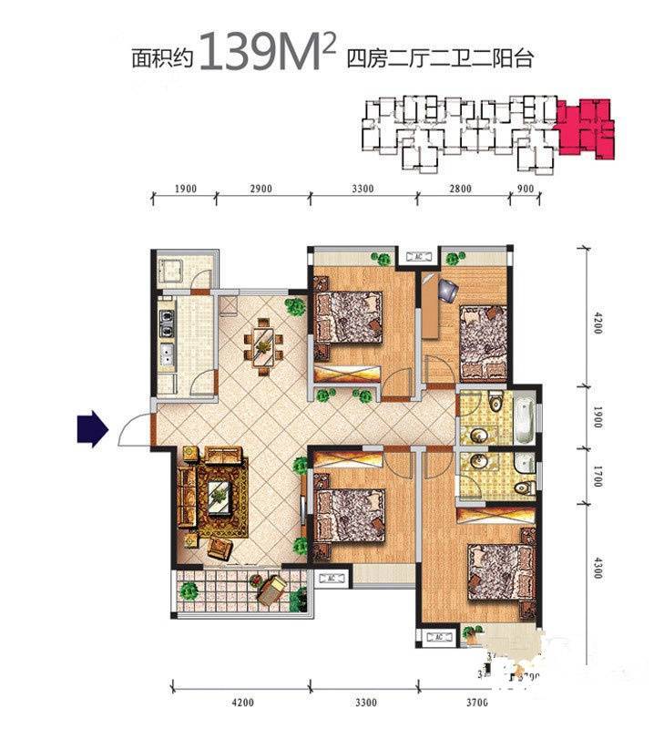 城市风景都市印象4室2厅2卫160㎡户型图