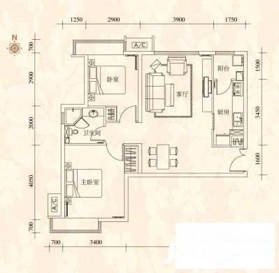 A9公馆2室2厅2卫127㎡户型图