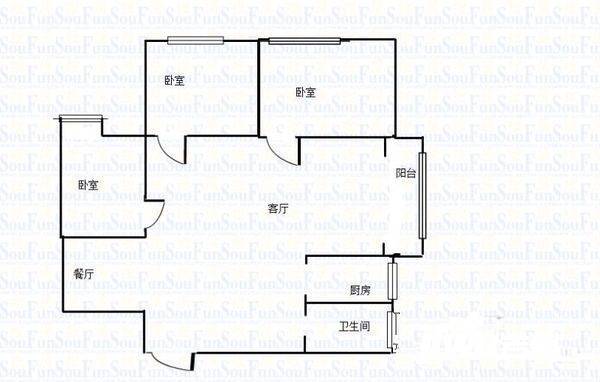 海璟印象城民生家园2室2厅1卫101㎡户型图