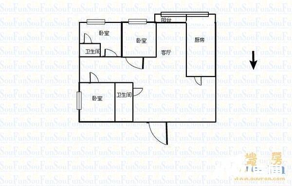 北张温泉小区3室1厅1卫113㎡户型图