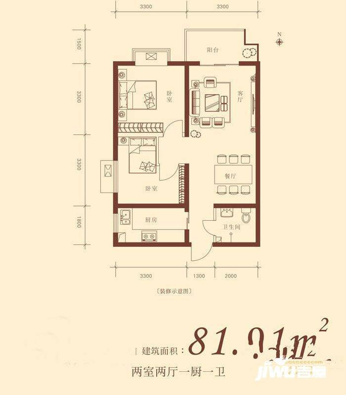 迎春小区2室2厅1卫92㎡户型图