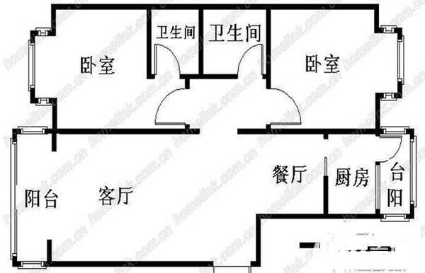 白鹭湾社区2室2厅2卫90㎡户型图