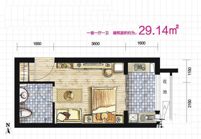 伞塔路丹尼尔小区1室1厅1卫29㎡户型图