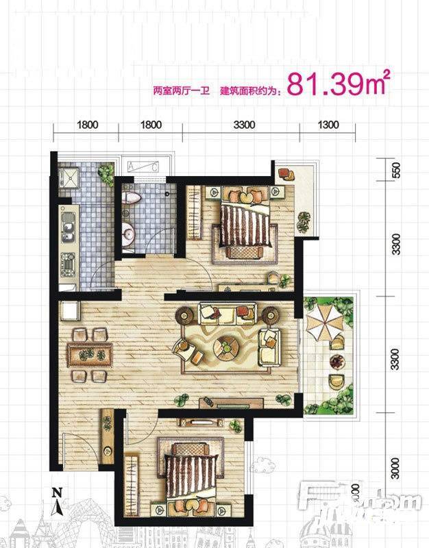 伞塔路丹尼尔小区2室2厅1卫81㎡户型图