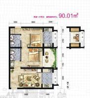 芳馨园小区2室1厅2卫90㎡户型图
