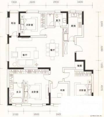 军安商住大厦2室2厅2卫103㎡户型图