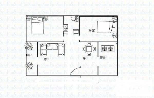 太白庭院2室2厅1卫102㎡户型图