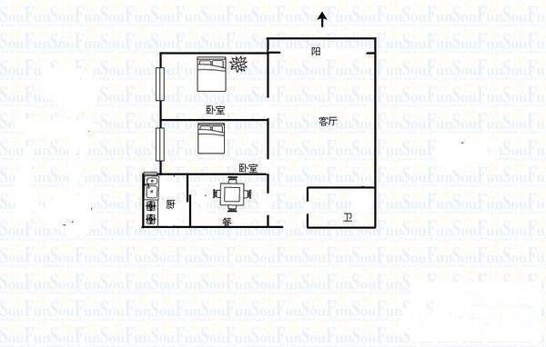 悦明园小区2室2厅1卫90㎡户型图