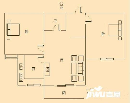 悦明园小区2室2厅1卫92㎡户型图