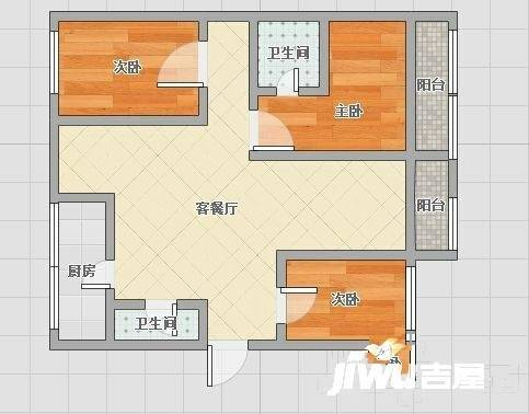 万花园3室2厅2卫122㎡户型图