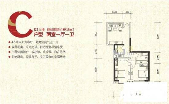 EE康城2室1厅1卫89.1㎡户型图