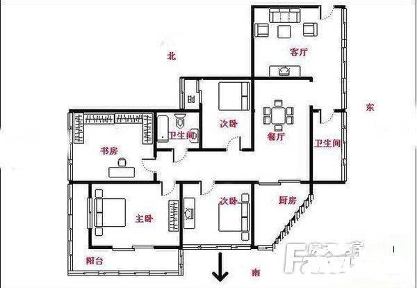 马场子第一公寓4室2厅2卫143㎡户型图