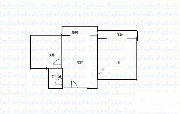 方新村小区2室1厅1卫58㎡户型图