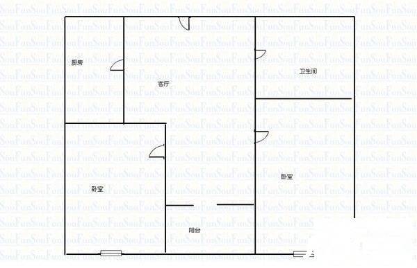 方新村小区2室1厅1卫58㎡户型图