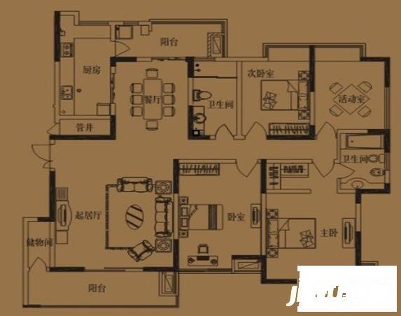 曲江荣禾曲池坊4室2厅2卫214㎡户型图